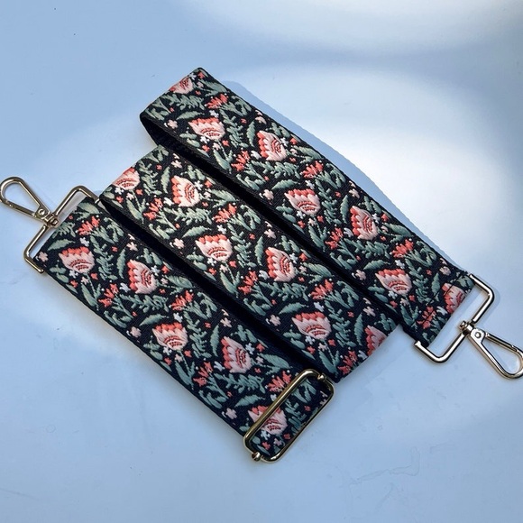 Floral Adjustable Crossbody Guitar Purse Strap, Embroidered Tulip Flower Pattern - Picture 1 of 4